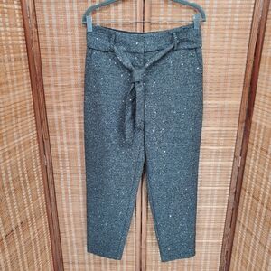 ♡ Loft Gray Tweed Pants with Sequins and Belt Size 4 NWT
